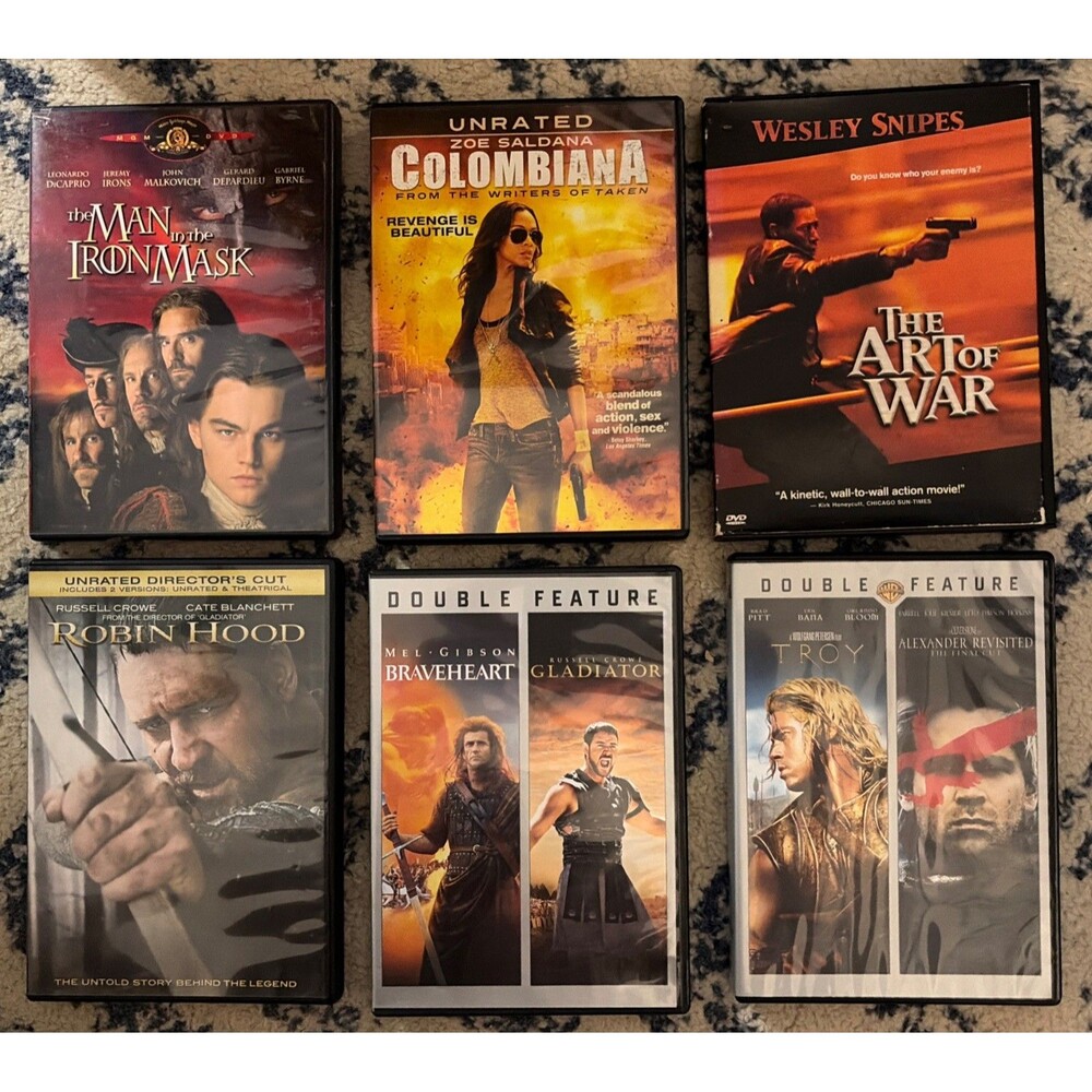 Lot of 6 Historical War & sword & Shield epics Troy Braveheart Gladiator 8movies